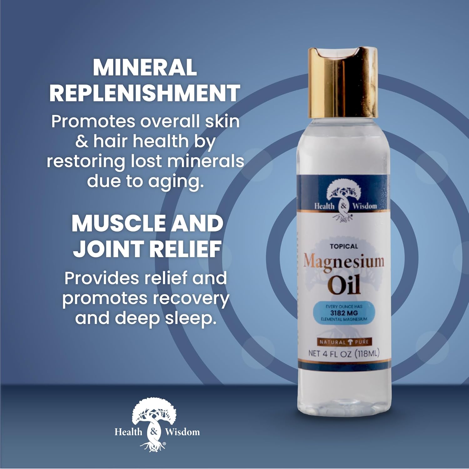 Topical Magnesium Oil - Pure Magnesium for Feet, Bath, Massage - 4 Fl Oz