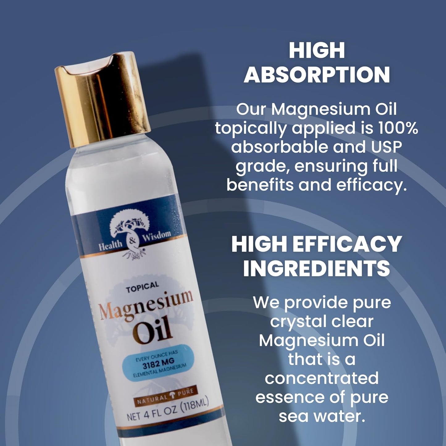 Topical Magnesium Oil - Pure Magnesium for Feet, Bath, Massage - 4 Fl Oz