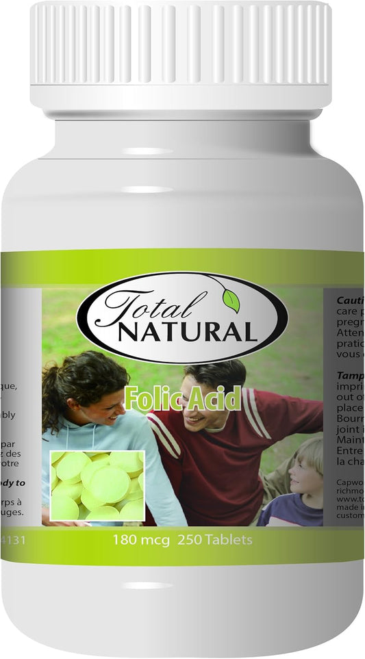 Total Natural Folic Acid 180mcg 250 Tablets for Healthy Red Blood Cell Development in Pregnant Women