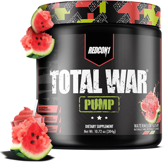 Total War Pump Non Stim & Caffeine Free Pre Workout Powder - Watermelon Slushy Flavor - For Women & Men - Enhance Workouts Anytime - Includes L-Citrulline & Beta Alanine - 10.72 oz