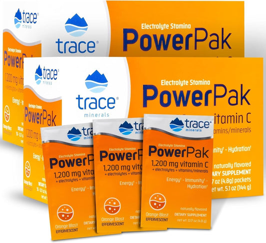 Trace Minerals Electrolyte Powder Packets - Vitamin C, Zinc, Magnesium - Boost Immunity, Hydration, Energy - Orange Blast - 60 Packets
