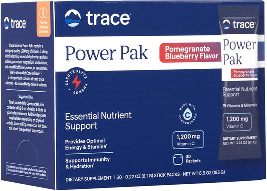Trace Minerals Power Pak Electrolyte Powder Packets - Immunity & Energy Boost - Pomegranate Blueberry - 30 Packets