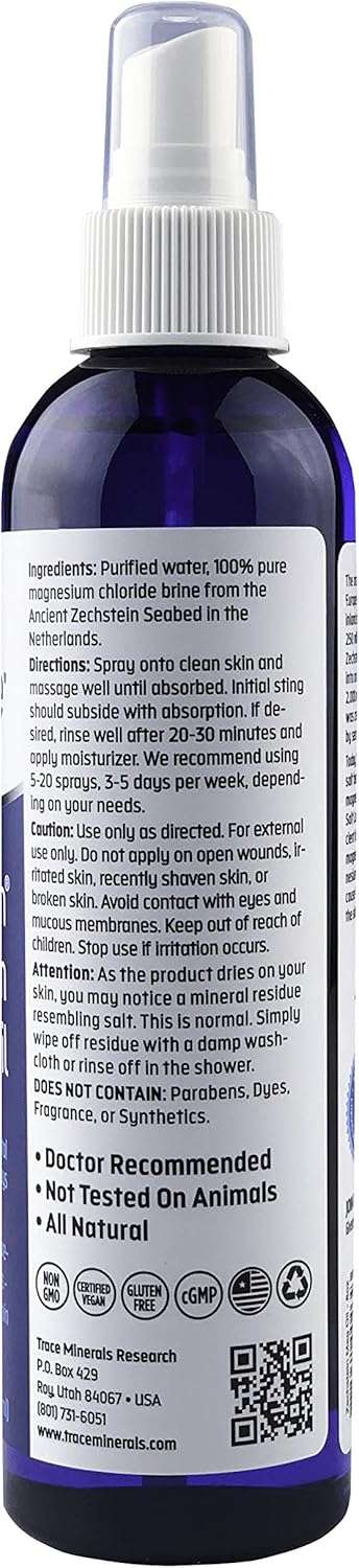 Trace Minerals Research Pure Magnesium Oil for Skin Support - Non-GMO, Gluten-Free, Vegan, Kosher - 8 Ounce