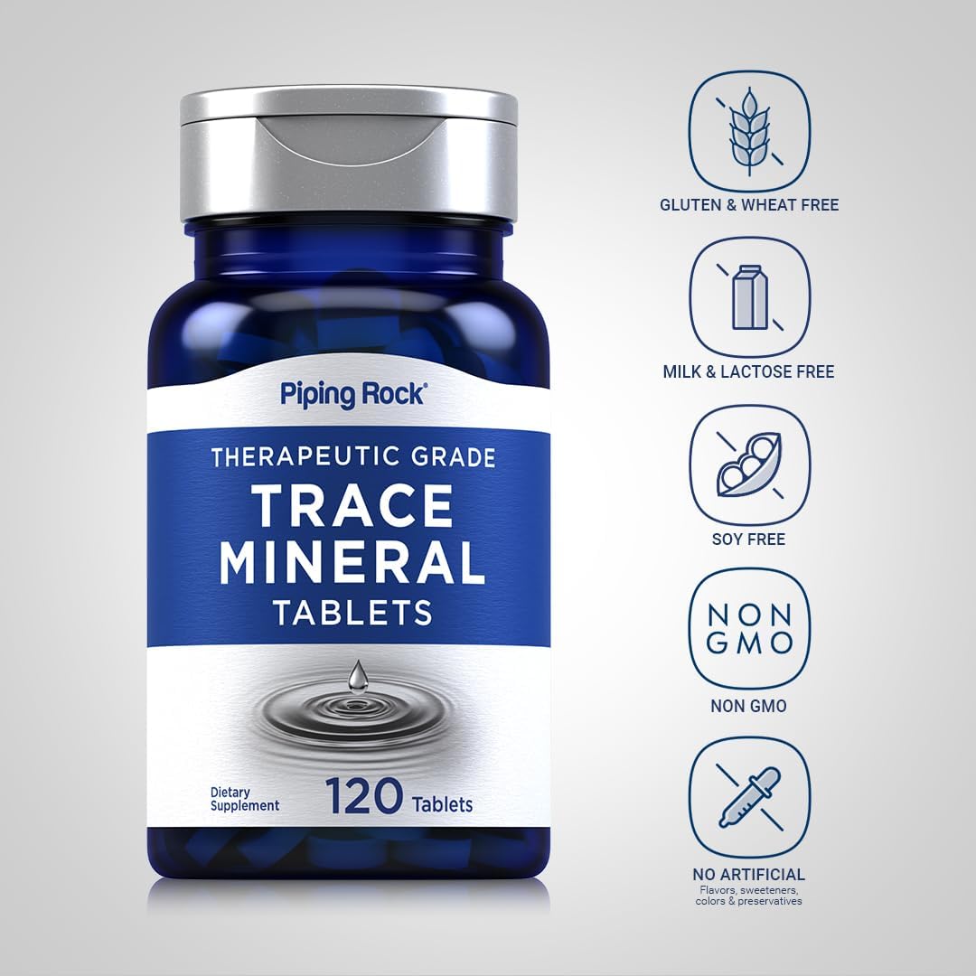 Trace Minerals Supplements 120 Tablets - Therapeutic Grade Pills for Men and Women - Non GMO, Gluten Free - Piping Rock - BoostGo Australia