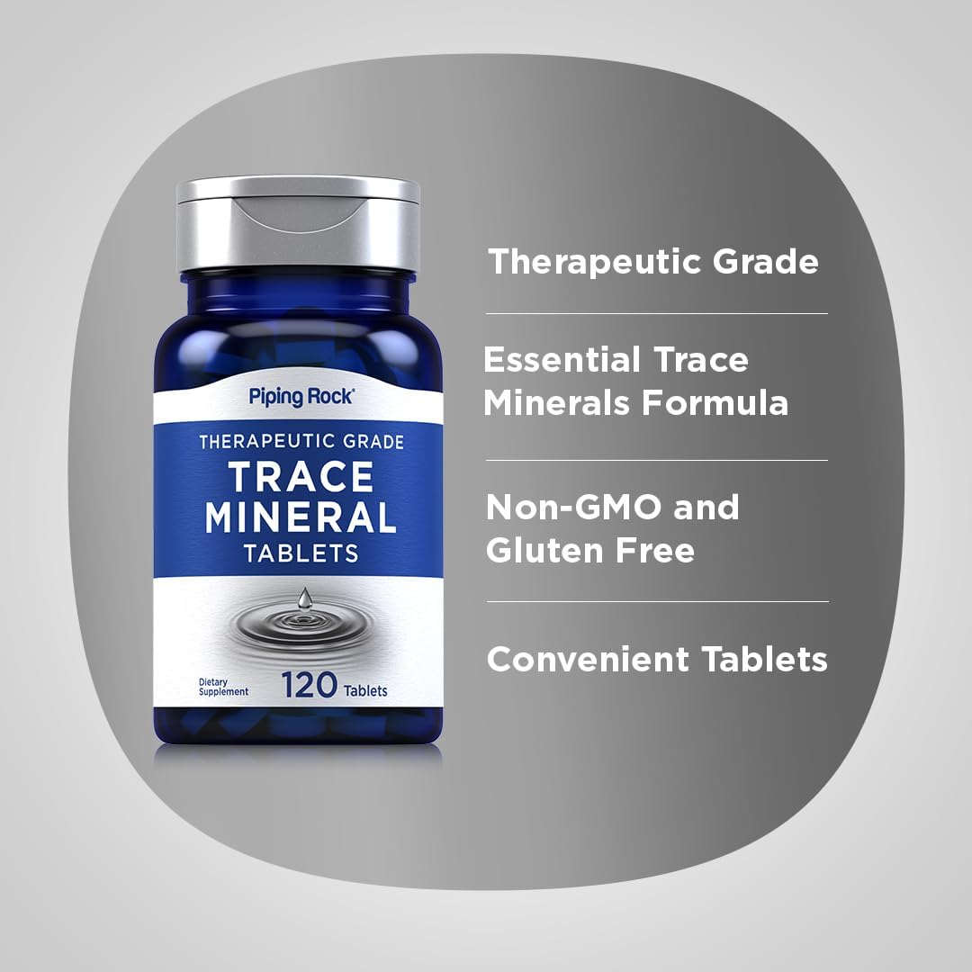 Trace Minerals Supplements 120 Tablets - Therapeutic Grade Pills for Men and Women - Non GMO, Gluten Free - Piping Rock - BoostGo Australia