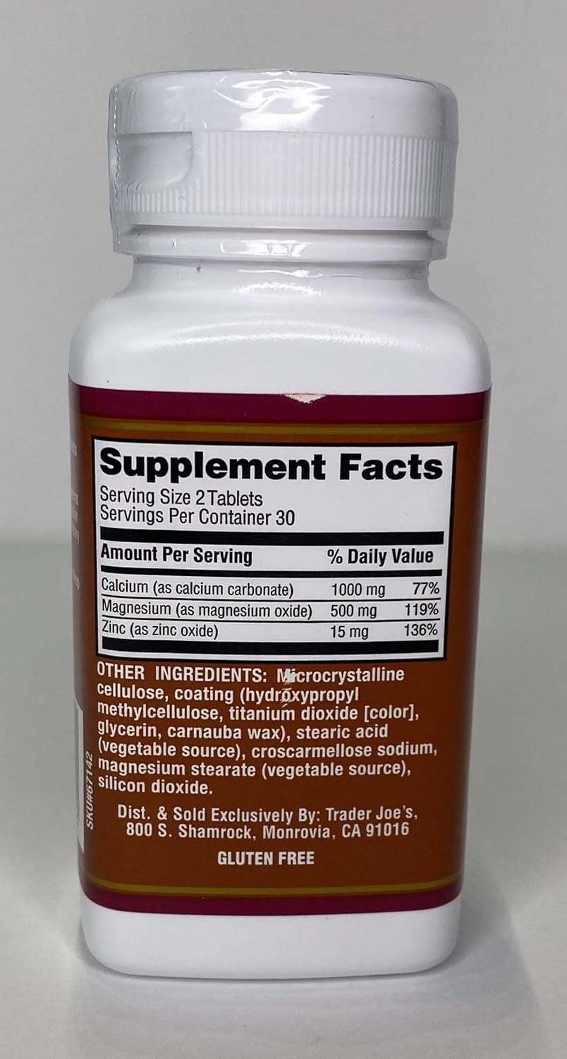 Trader Joe's Calcium Magnesium Zinc Supplement 60 Tablets