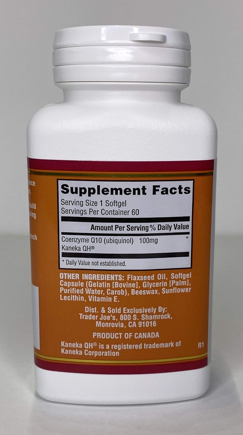 Trader Joe's CoQ10 QH Ubiquinol Softgels - 100mg, 60 Count - Enhanced Absorption Formula
