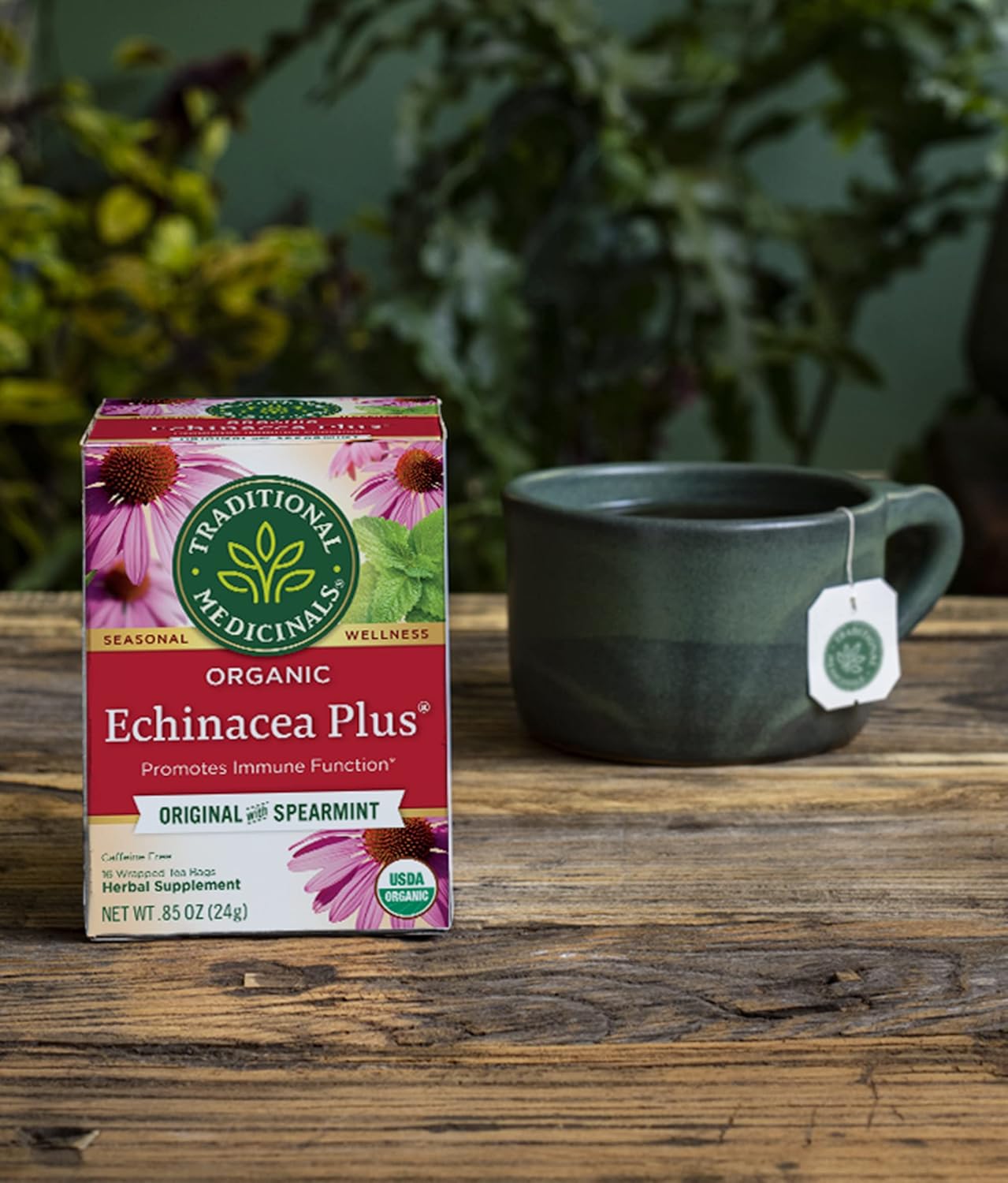 Traditional Medicinals Organic Echinacea Plus Herbal Tea with Spearmint, Supports Immune System, 16 Tea Bags