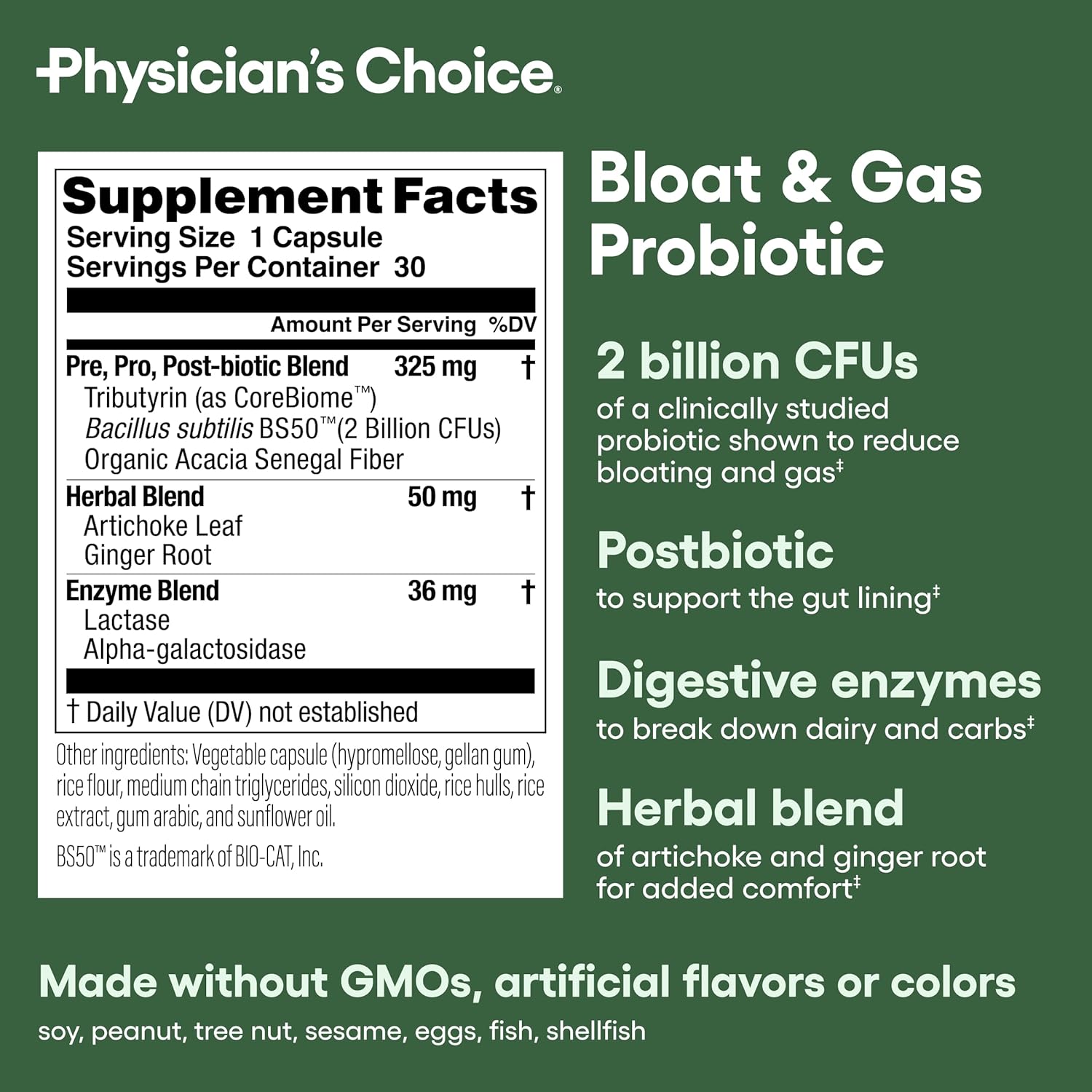 Tranquil Tummy Bundle: Physician's CHOICE Bloat & Gas Probiotic with KSM-66 Ashwagandha - 30ct + 60ct