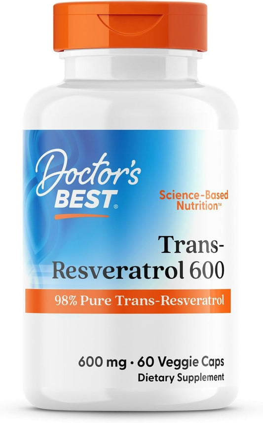 Trans-Resveratrol 600 Supplement - Doctor's Best, 98% Pure, Non-GMO, Gluten Free, Soy Free, Vegan Capsules