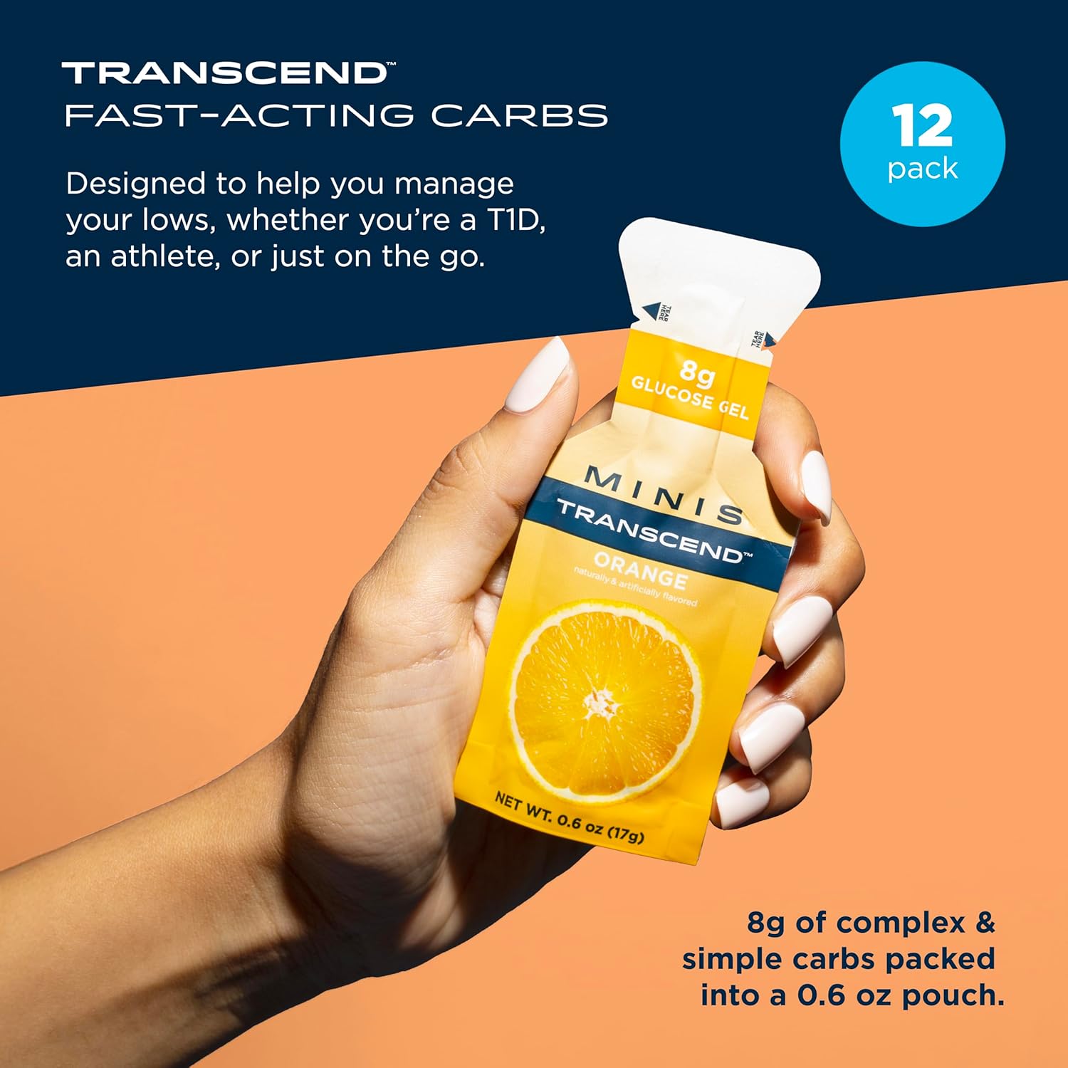 Transcend Foods Mini Orange Gel (.6 oz, Pack of 12) - Fast-acting Carb Gel in Orange Flavor - Travel Size, Caffeine & Gluten Free - BoostGo Australia