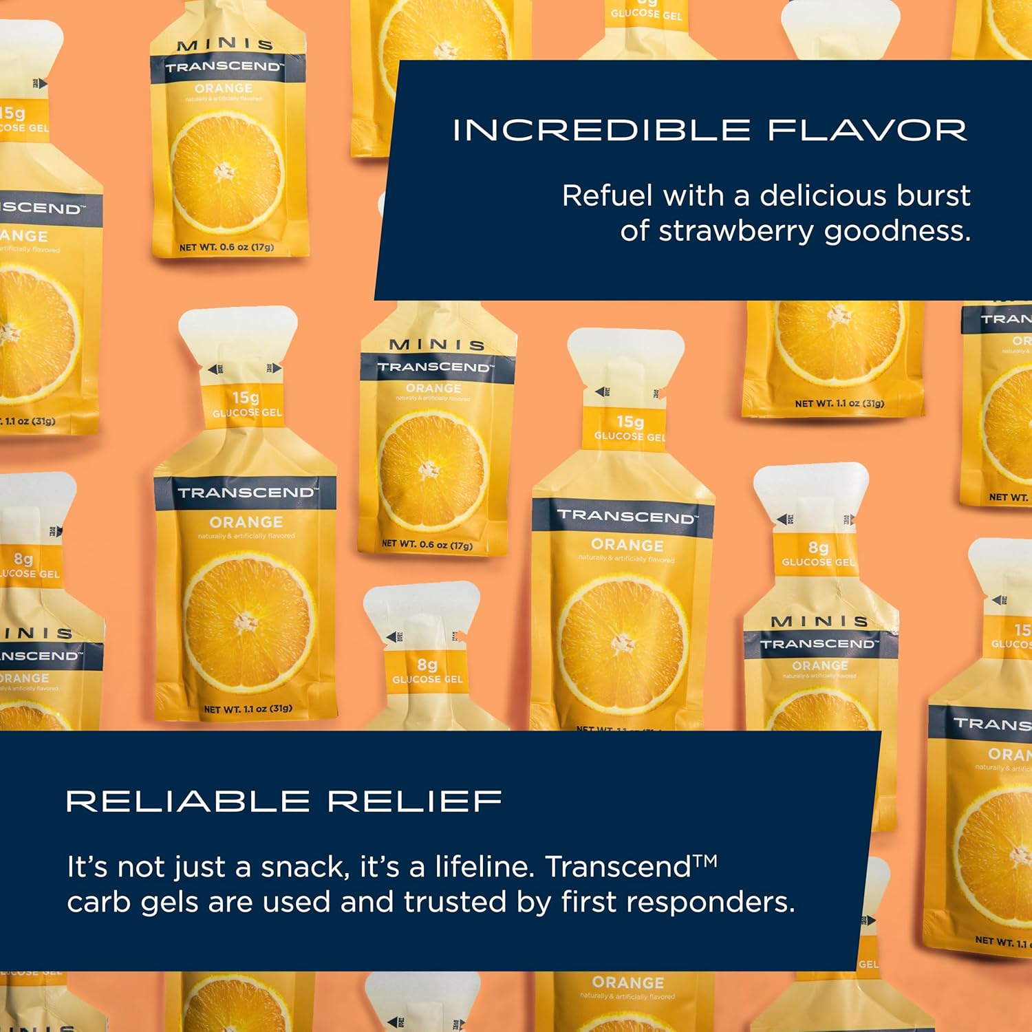 Transcend Foods Mini Orange Gel (.6 oz, Pack of 12) - Fast-acting Carb Gel in Orange Flavor - Travel Size, Caffeine & Gluten Free - BoostGo Australia