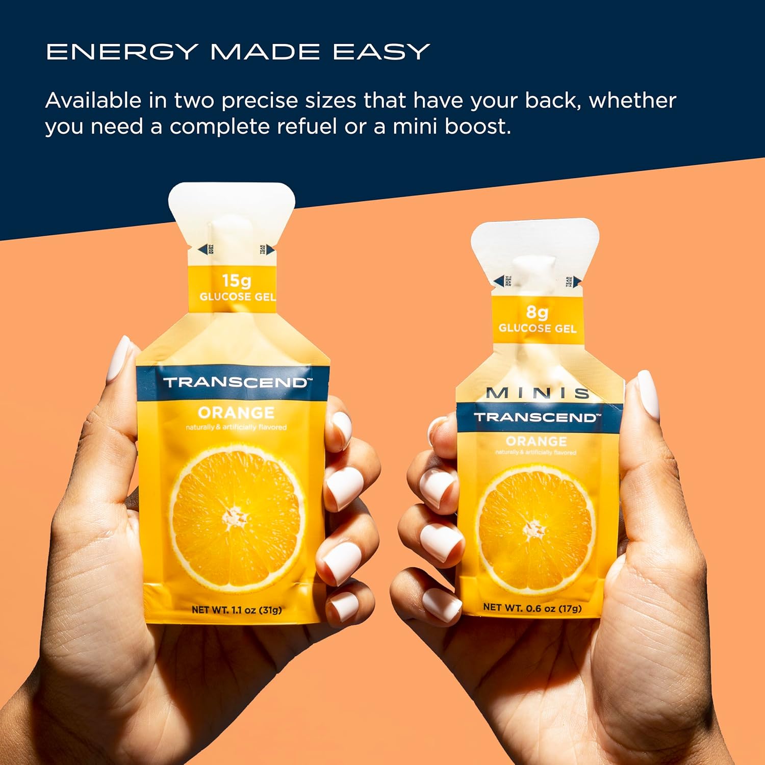 Transcend Foods Mini Orange Gel (.6 oz, Pack of 12) - Fast-acting Carb Gel in Orange Flavor - Travel Size, Caffeine & Gluten Free - BoostGo Australia