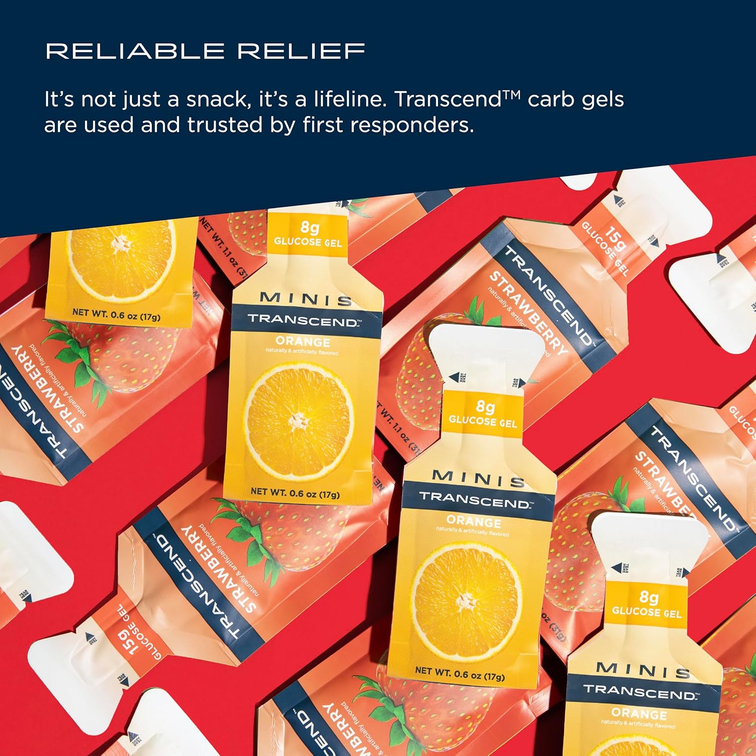 Transcend Foods Strawberry Orange Fast-Acting Carb Gel Pack 100, 1.1 oz - Caffeine Free, Gluten Free - BoostGo Australia