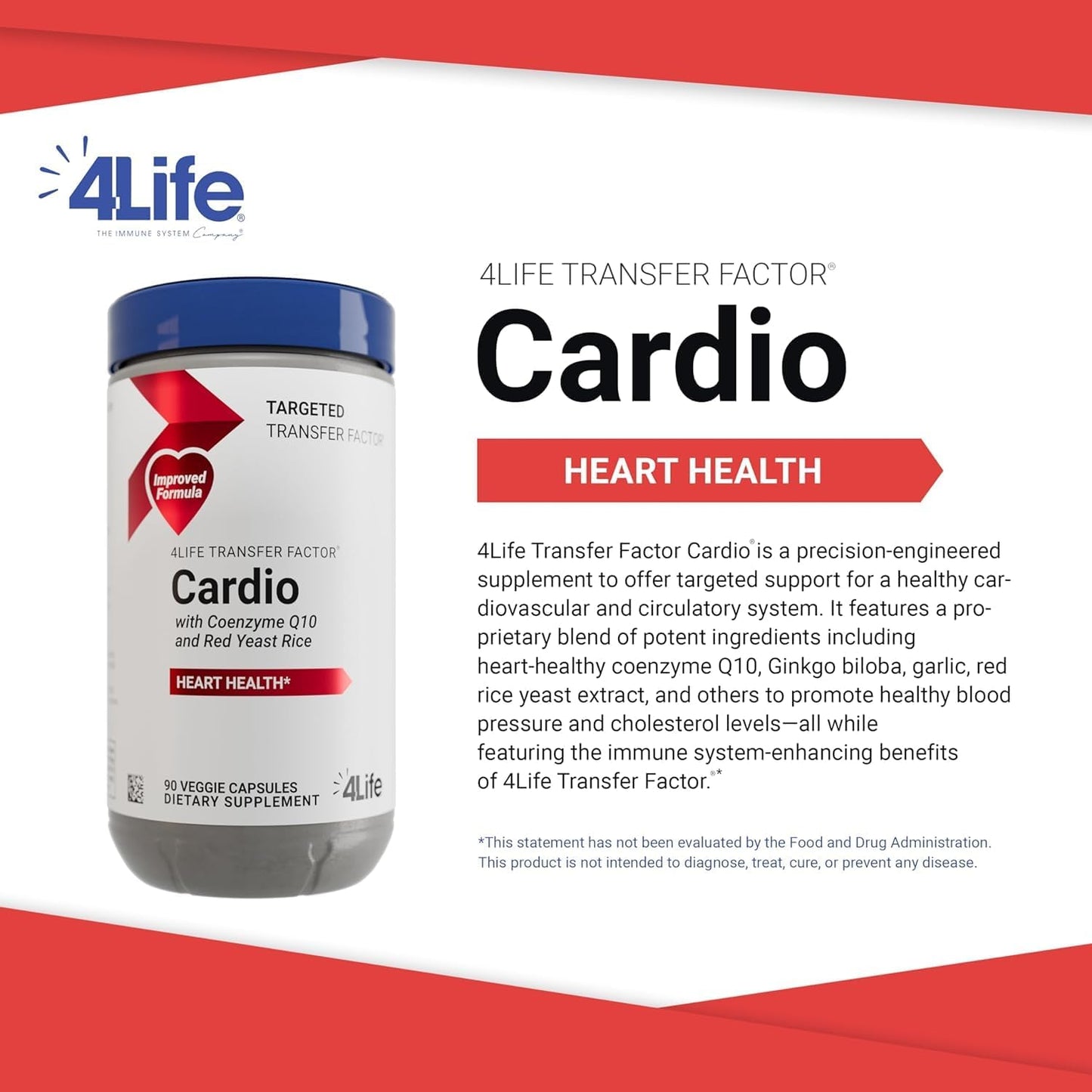 Transfer Factor Cardio: Heart Health Support Supplement with Ginkgo Biloba, Garlic, Red Yeast Rice, and Resveratrol - 90 Capsules
