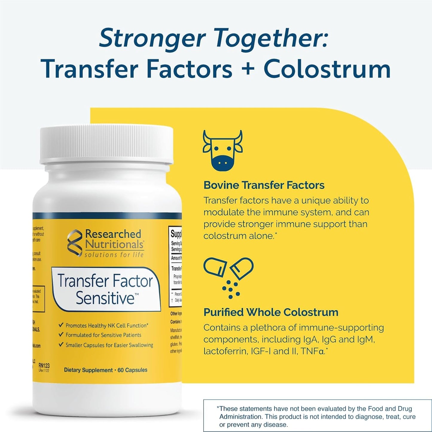 Transfer Factor Sensitive Capsules - Supports Immune Health with Bovine Derived Transfer Factors & Colostrum (60 Caps)