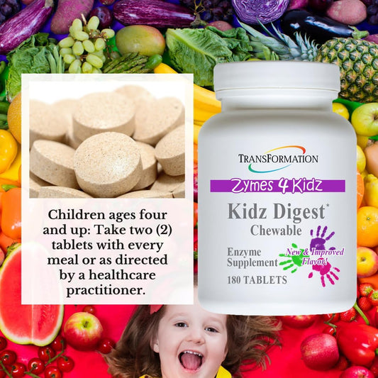 Transformation Enzymes Kidz Digestive Enzyme Supplement Chewable - 180 Tablets for Healthy Digestion & Elimination