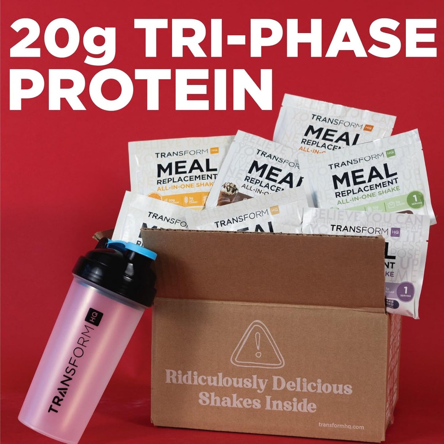TransformHQ Variety Box: Meal Replacement Shake with Shaker, 7 Single-Serving Packs