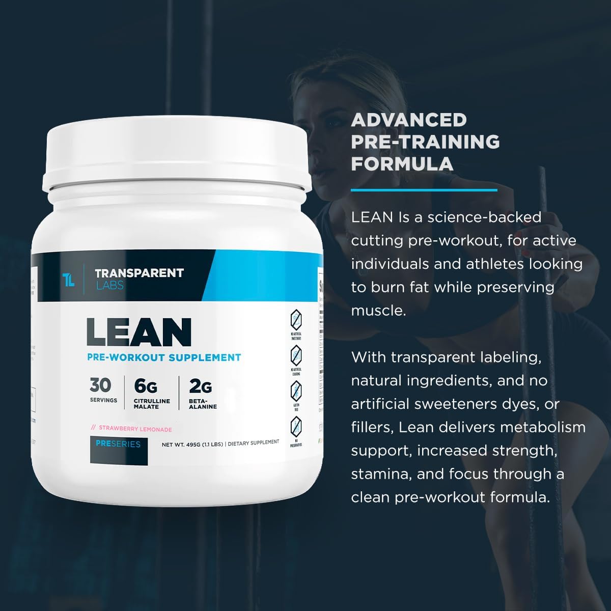 Transparent Labs Lean Pre-Workout - Body Recomposition Fuel for Men and Women with Acetyl L-Carnitine & Beta Alanine - 30 Servings, Blue Raspberry Flavor