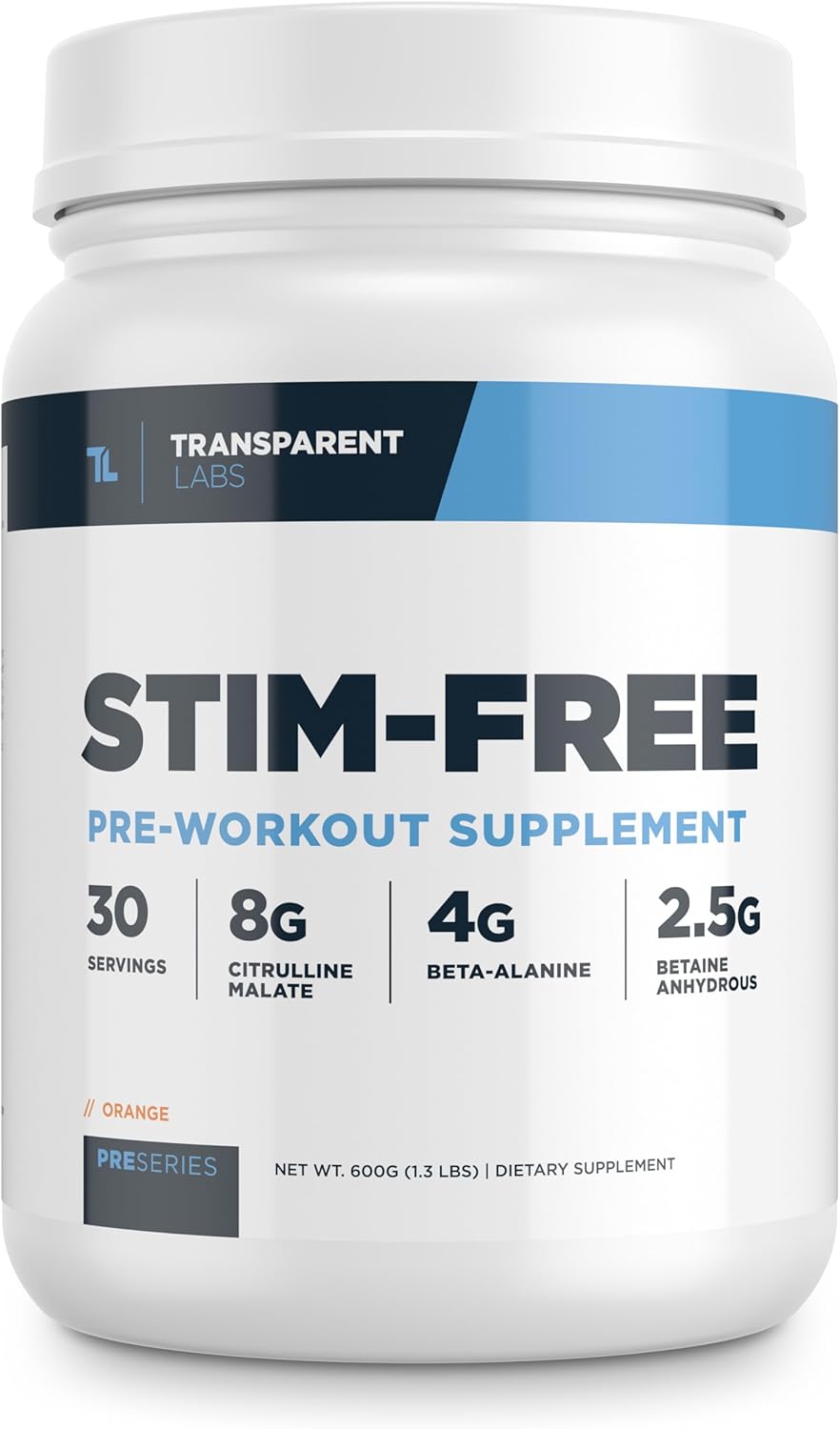Transparent Labs Stimulant-Free Pre-Workout Powder with Beta Alanine & Citrulline Malate - 30 Servings, Orange Flavor for Men and Women