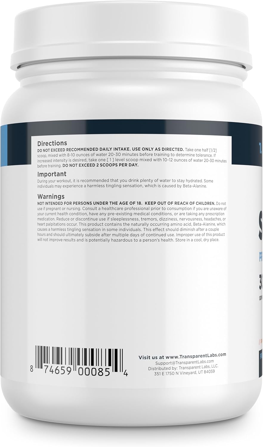 Transparent Labs Stimulant-Free Pre-Workout Powder with Beta Alanine & Citrulline Malate - 30 Servings, Orange Flavor for Men and Women