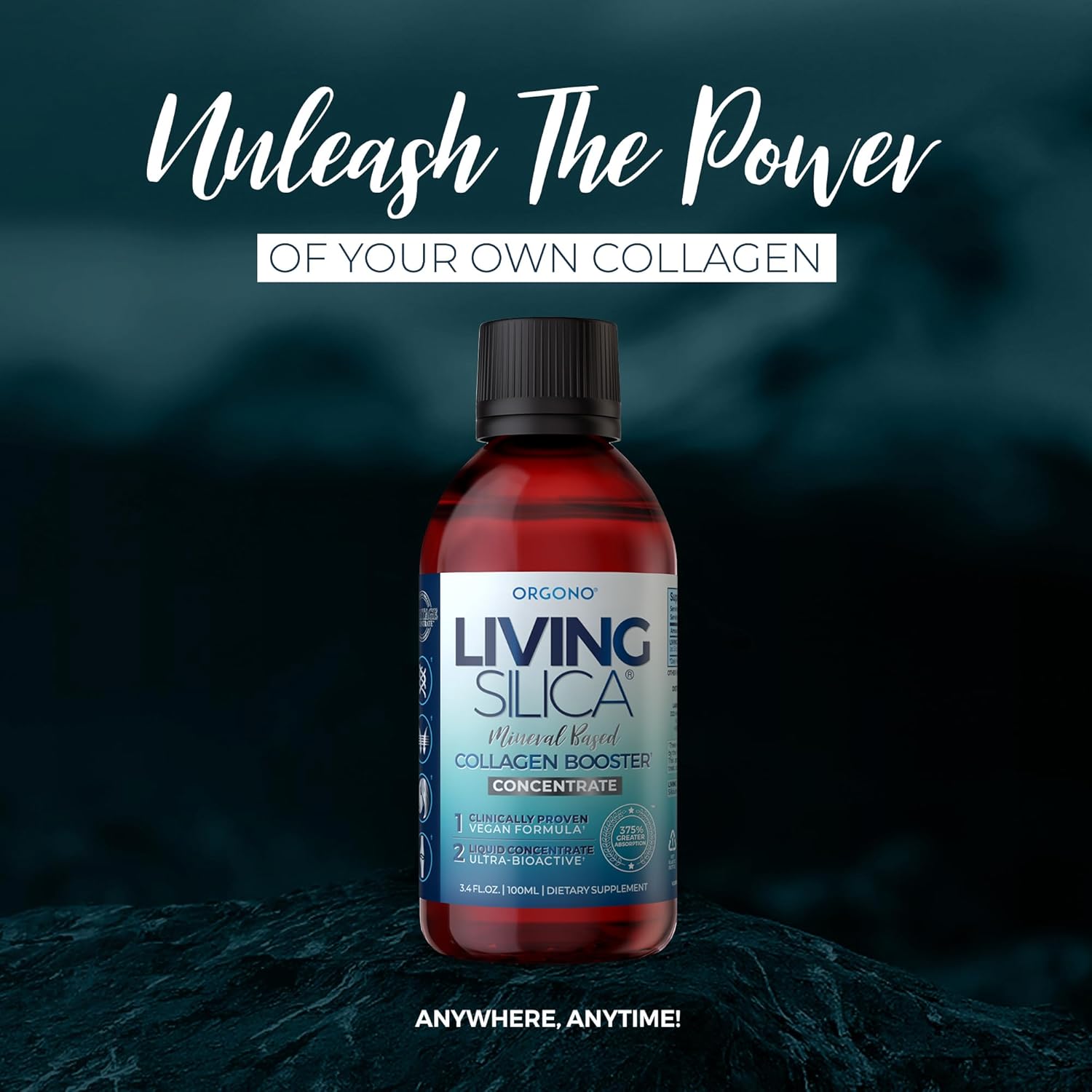 Travel-Sized Orgono Living Silica Mineral Collagen Booster Drink - 3.4 FL.OZ - Supports Joint & Bone Health - Vegan Formula