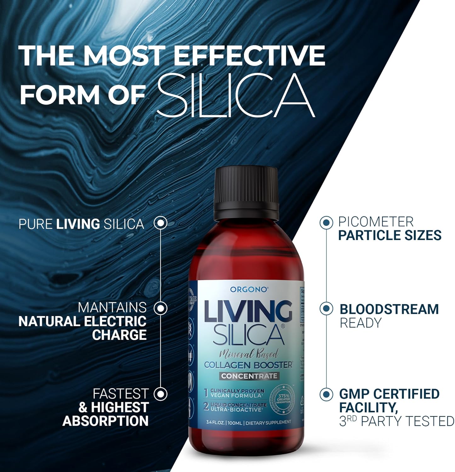 Travel-Sized Orgono Living Silica Mineral Collagen Booster Drink - 3.4 FL.OZ - Supports Joint & Bone Health - Vegan Formula