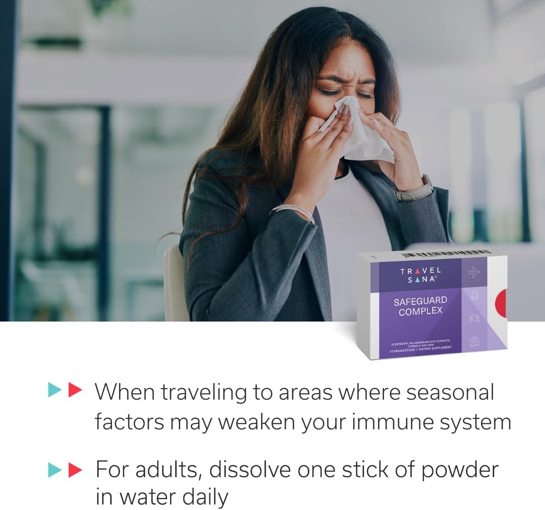 TRAVELSANA Elderberry Immune Booster with Pelargonium, Vitamin C & Zinc - 10 Sticks