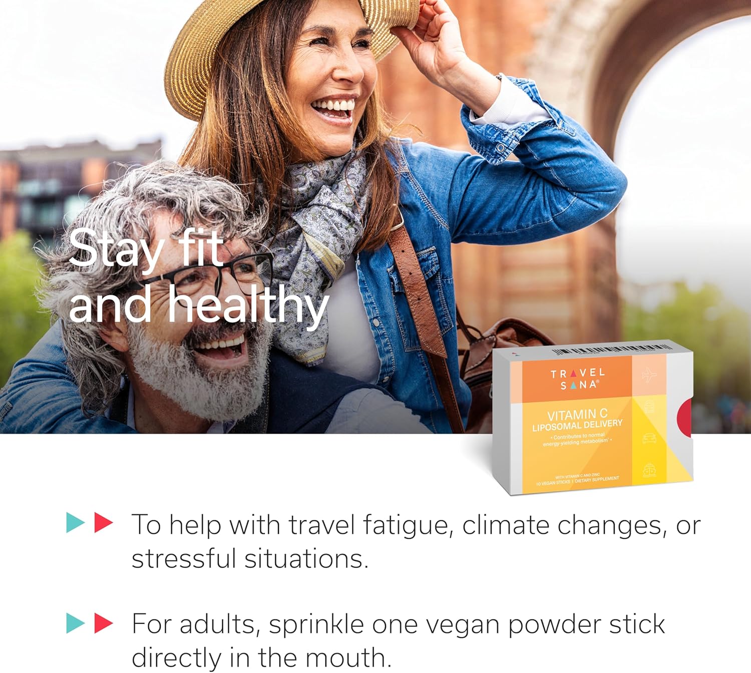 TravelSANA Liposomal Vitamin C & Zinc Sticks - Boost Energy, Immunity, Combat Fatigue - Advanced Absorption Technology - Fast-Acting - 30 Pack