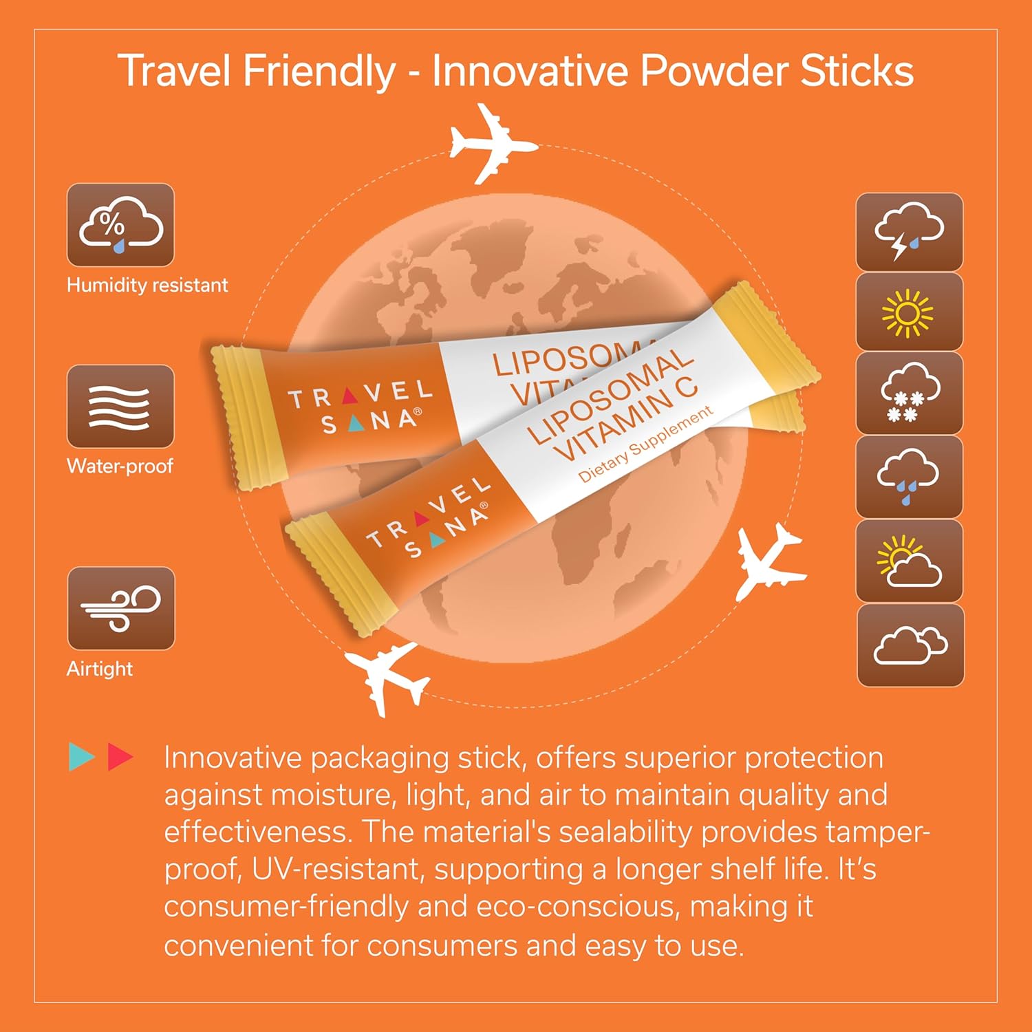 TravelSANA Liposomal Vitamin C & Zinc Sticks - Boost Energy, Immunity, Combat Fatigue - Advanced Absorption Technology - Fast-Acting - 30 Pack