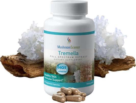 Tremella Mushroom Capsules for Healthy Skin Support - Full Spectrum Extract, Natural Supplement for Adults, Vegetarian, 300MG, 90 Count