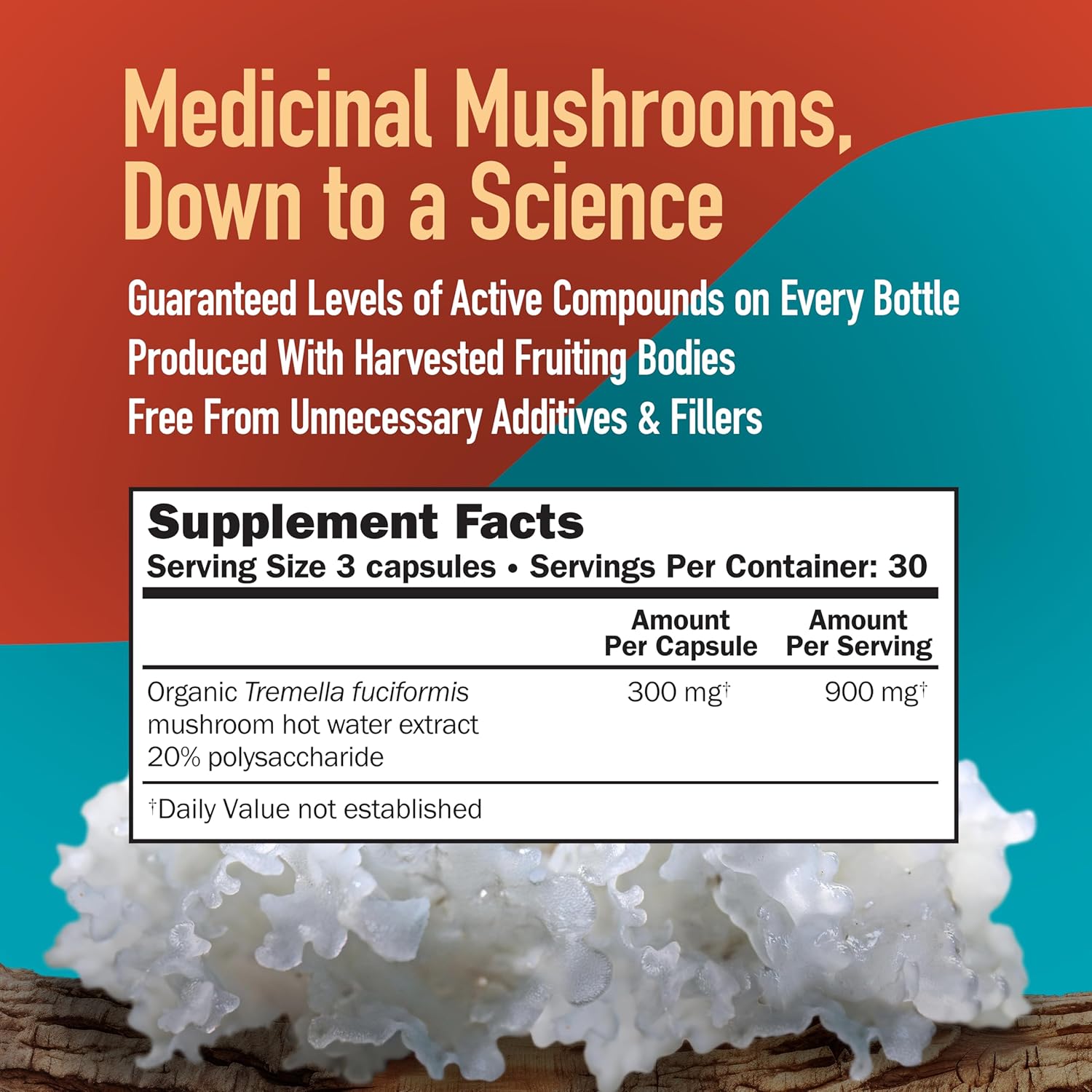 Tremella Mushroom Capsules for Healthy Skin Support - Full Spectrum Extract, Natural Supplement for Adults, Vegetarian, 300MG, 90 Count