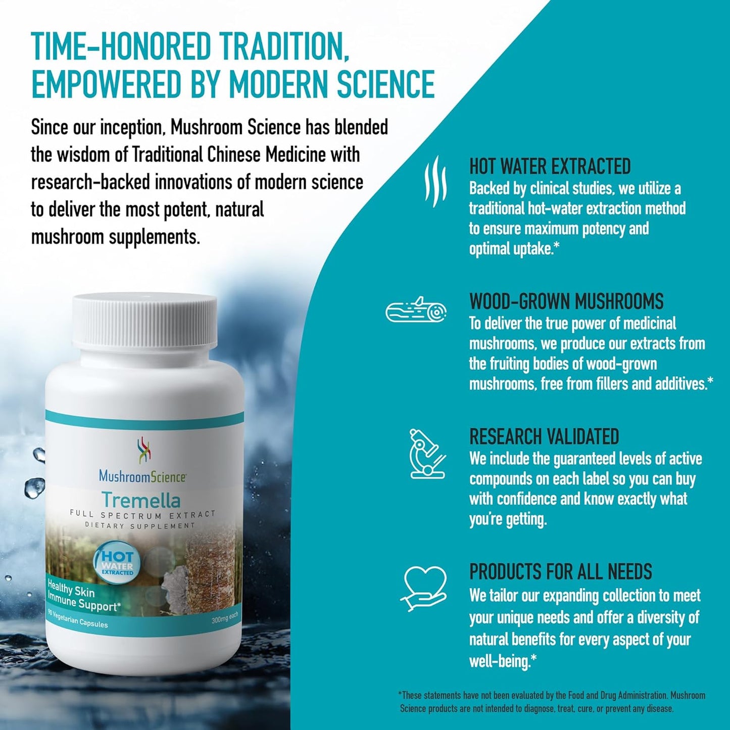 Tremella Mushroom Capsules for Healthy Skin Support - Full Spectrum Extract, Natural Supplement for Adults, Vegetarian, 300MG, 90 Count