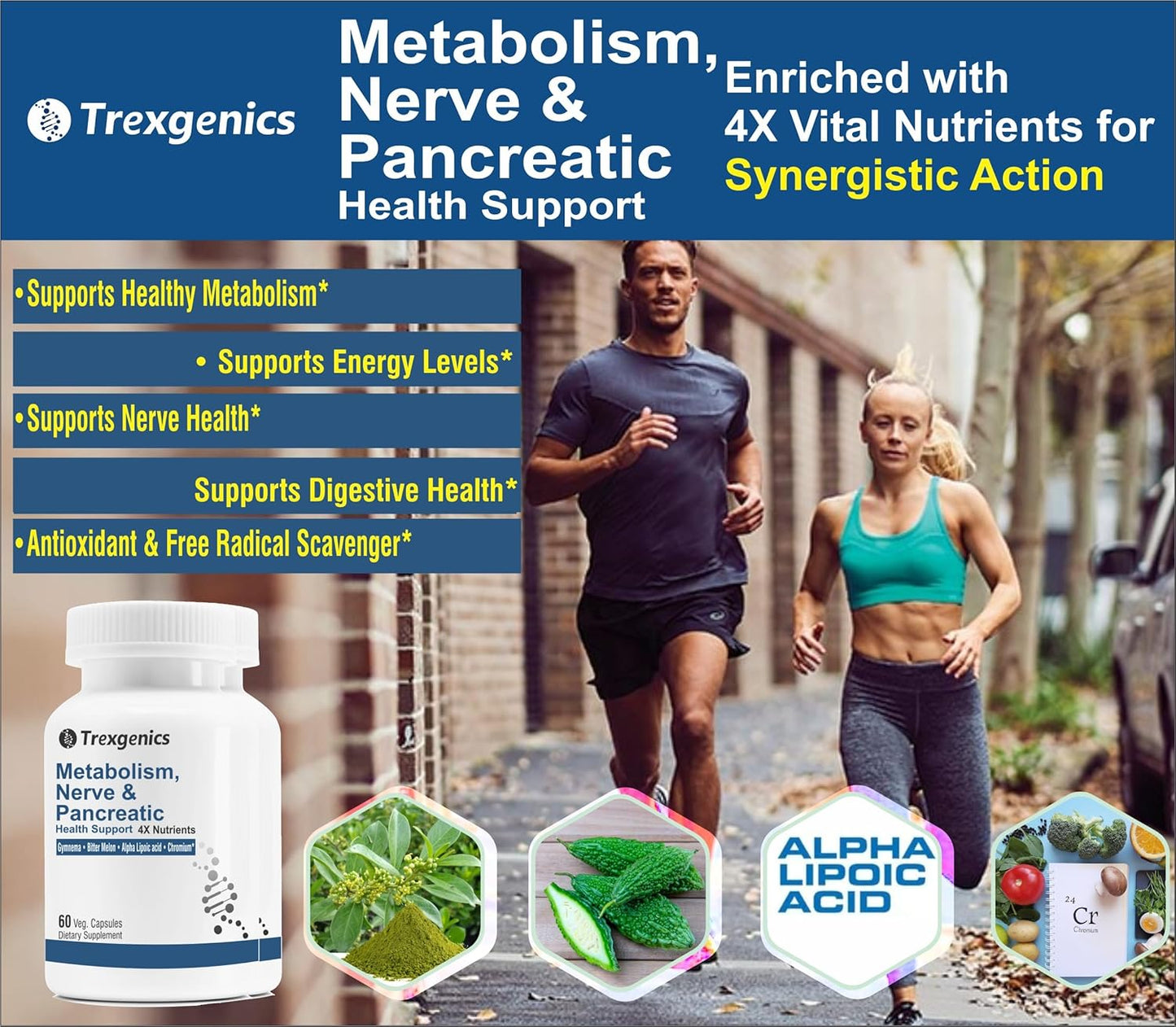 Trexgenics Metabolism Support Capsules with Gymnema, Bitter Melon, Chromium, and Alpha Lipoic Acid - 60 Vegan Capsules
