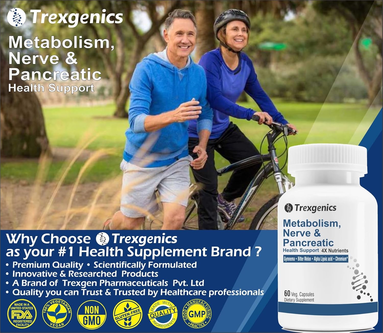 Trexgenics Metabolism Support Capsules with Gymnema, Bitter Melon, Chromium, and Alpha Lipoic Acid - 60 Vegan Capsules