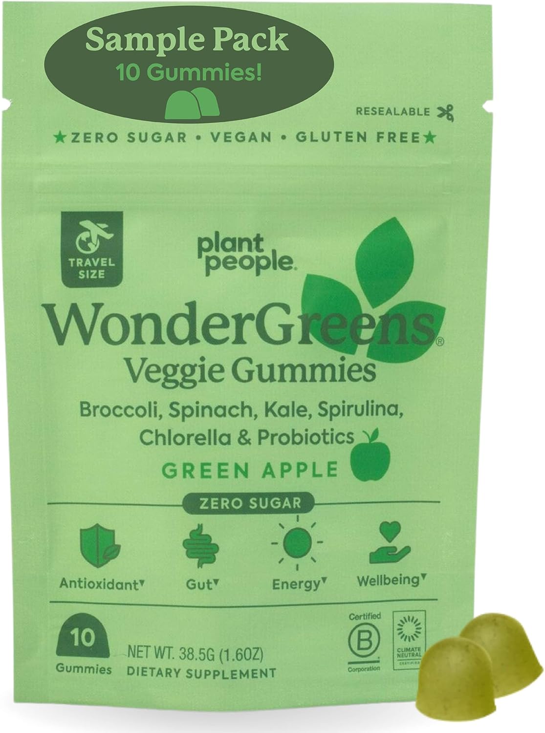 Trial Size Plant People WonderGreens Veggie Gummies with Probiotics for Wellbeing, Energy, Immune & Gut Health