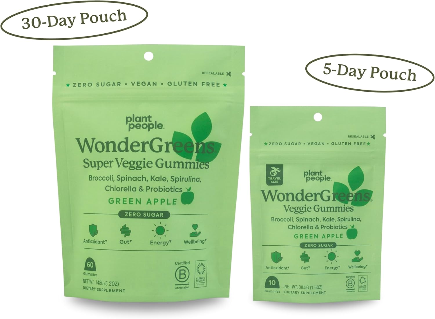Trial Size Plant People WonderGreens Veggie Gummies with Probiotics for Wellbeing, Energy, Immune & Gut Health