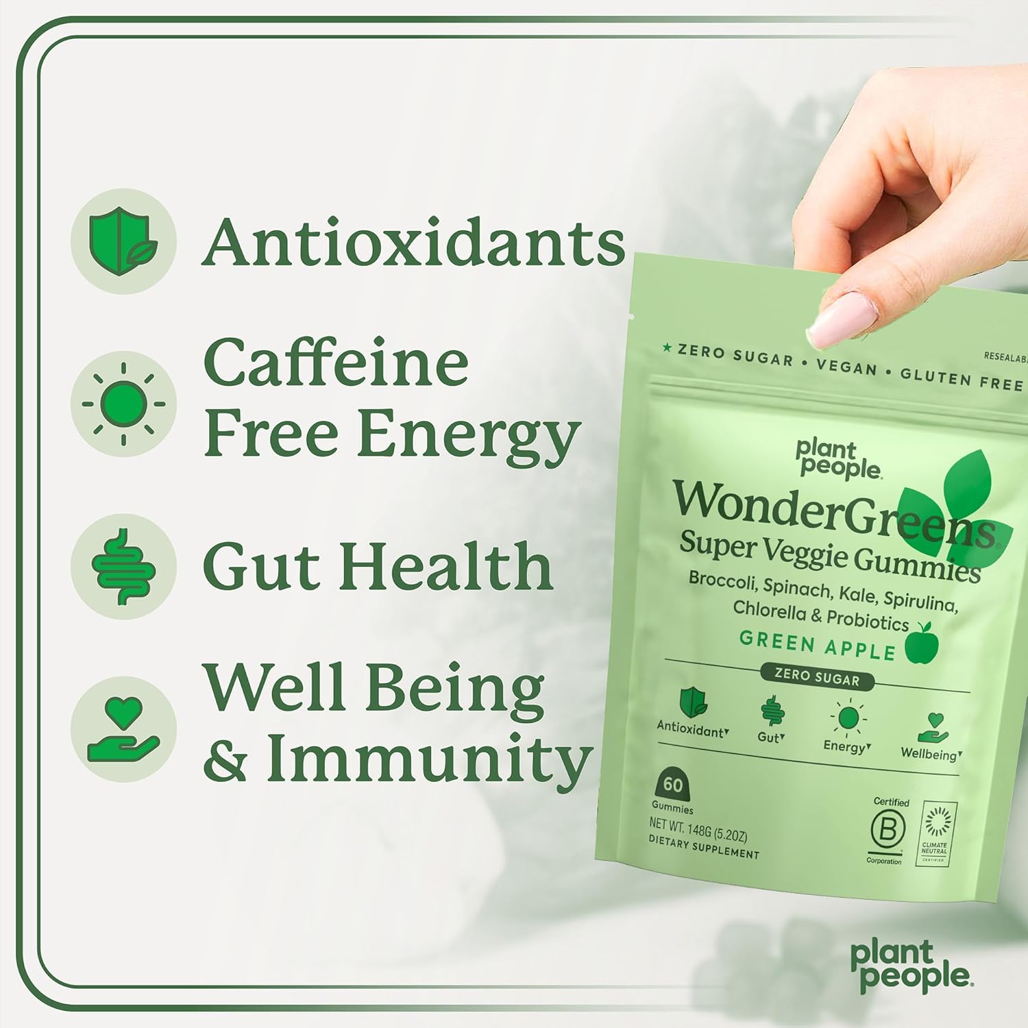 Trial Size Plant People WonderGreens Veggie Gummies with Probiotics for Wellbeing, Energy, Immune & Gut Health