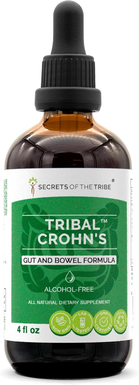 Tribal Crohn's Herbal Glycerite Tincture with Slippery Elm, Marshmallow, Turmeric - Gut and Bowel Support Formula (4 FL OZ)