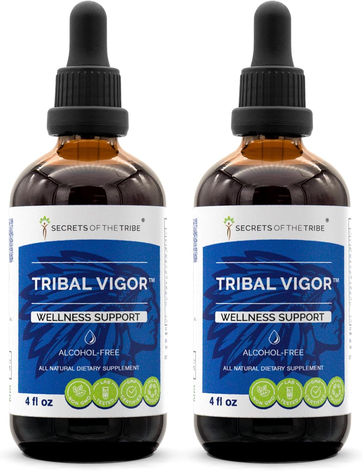Tribal Vigor Alcohol-Free Extract with Eleuthero Siberian Ginseng, Catuaba, and More for Wellness Support - 2x4 FL OZ