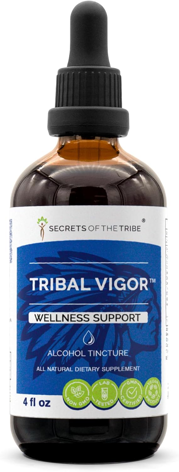 Tribal Vigor Herbal Extract Tincture with Eleuthero Siberian Ginseng, Catuaba, and Horny Goat Weed - 4 OZ Bottle for Wellness Support