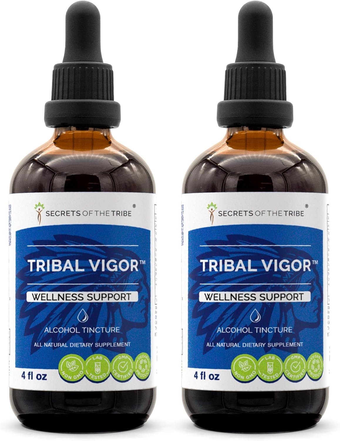 Tribal Vigor Herbal Extract Tincture with Eleuthero Siberian Ginseng and Horny Goat Weed - 8 Ounces of Wellness Support