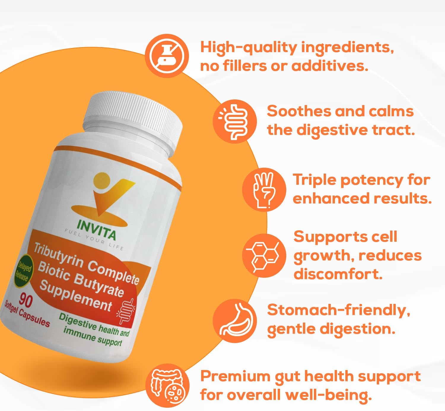 Tributyrin Complete Butyrate Supplement (550mg) for Digestive Health - Immune & Gut Support with Probiotics for Men & Women