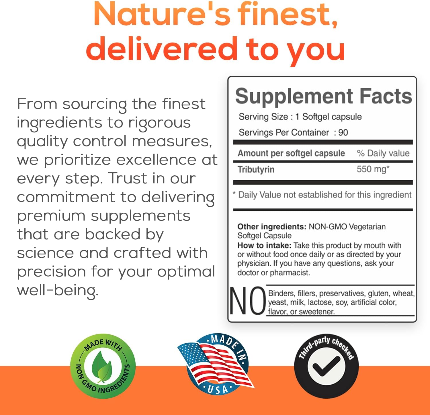 Tributyrin Complete Butyrate Supplement (550mg) for Digestive Health - Immune & Gut Support with Probiotics for Men & Women