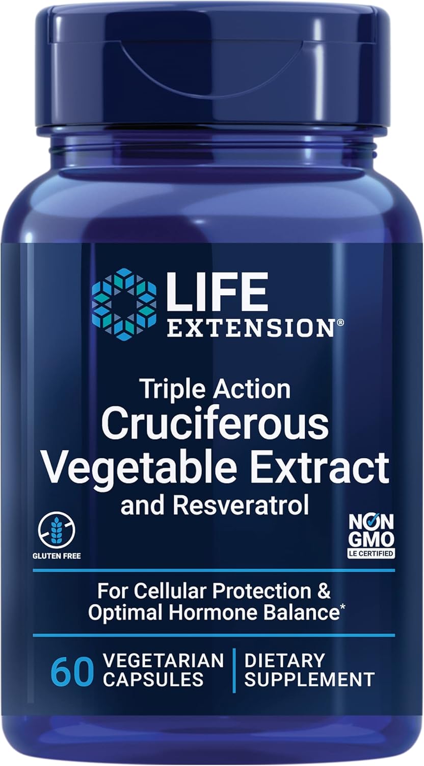 Triple Action Cruciferous Vegetable Extract & Resveratrol Capsules - Cellular Protection, Gluten-Free, Non-GMO, Vegetarian - 60 Count