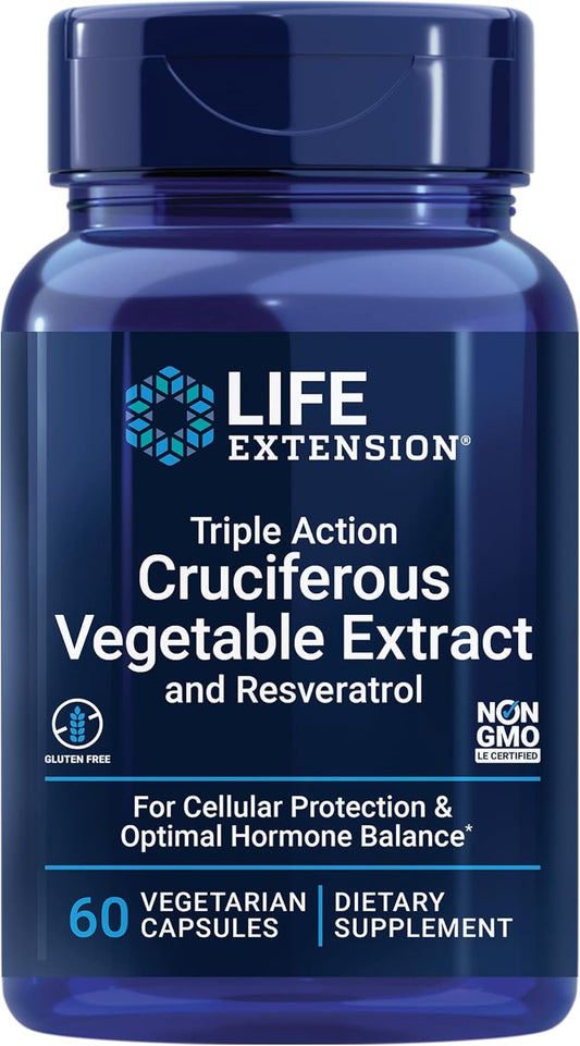 Triple Action Cruciferous Vegetable Extract & Resveratrol Capsules - Cellular Protection, Gluten-Free, Non-GMO, Vegetarian - 60 Count