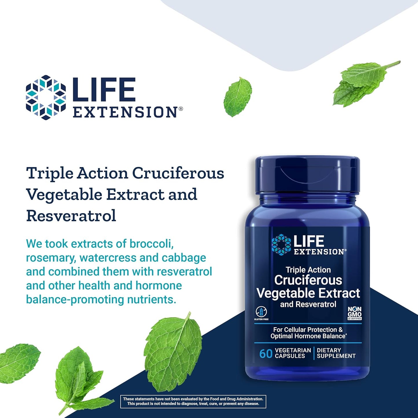 Triple Action Cruciferous Vegetable Extract & Resveratrol Capsules - Cellular Protection, Gluten-Free, Non-GMO, Vegetarian - 60 Count