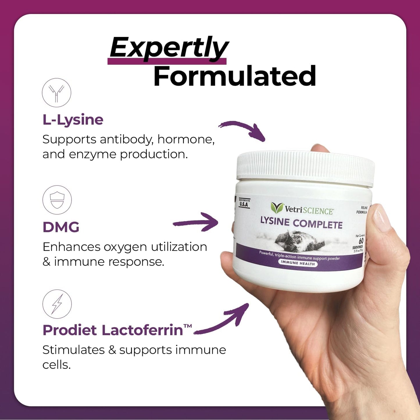 Triple Action Lysine Powder for Cats - Immune & Allergy Support with L-Lysine and DMG