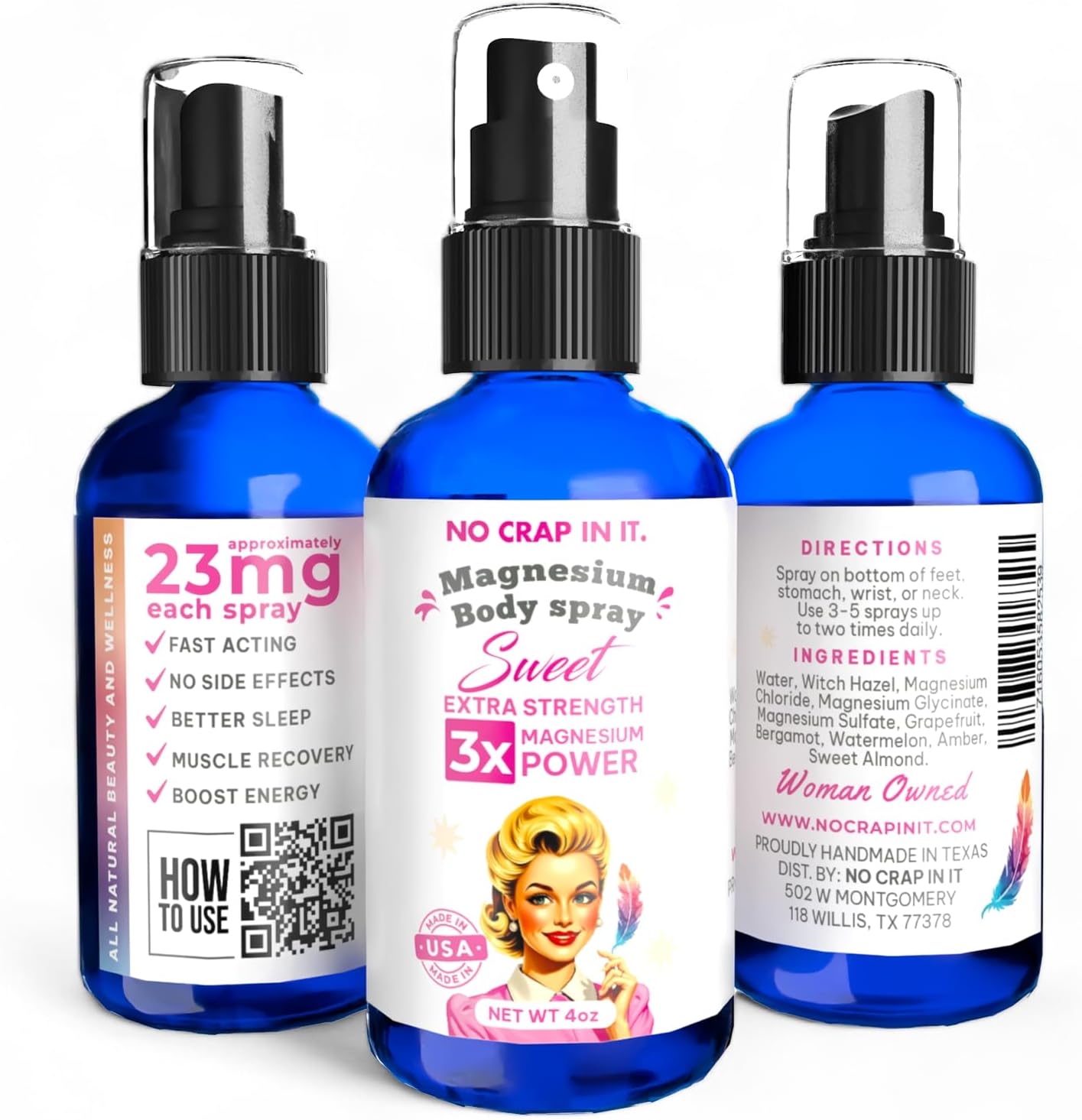 Triple Action Magnesium Spray for Immediate Relief - Unique Blend of Magnesium Glycinate, Citrate, and Chloride - Sweet Scent - Spray Your Way to Wellness