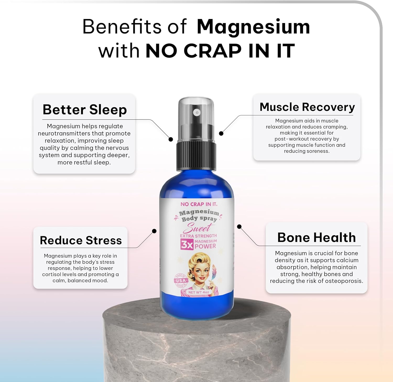 Triple Action Magnesium Spray for Immediate Relief - Unique Blend of Magnesium Glycinate, Citrate, and Chloride - Sweet Scent - Spray Your Way to Wellness